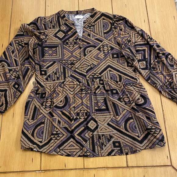 World Market Women’s Patterned Boho Top Flowing S/M Brown Black Pullover - Picture 1 of 11